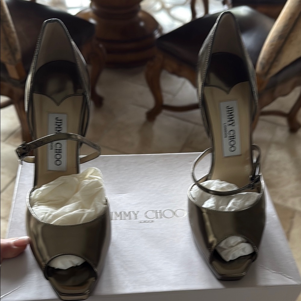 Jimmy Choo Metallic Peep-Toe Heels
